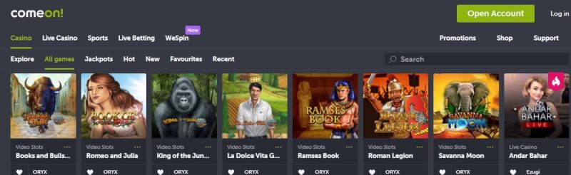 comeon website provides gambling games, ilk depozit bonusu və yeni oyunçular üçün kampaniyalar-loqosu