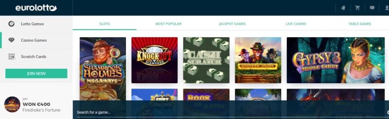 eurolotto casino homepage provides casino games, lotto games, ilk depozit bonusu və yeni oyunçular üçün təkliflər-loqosu