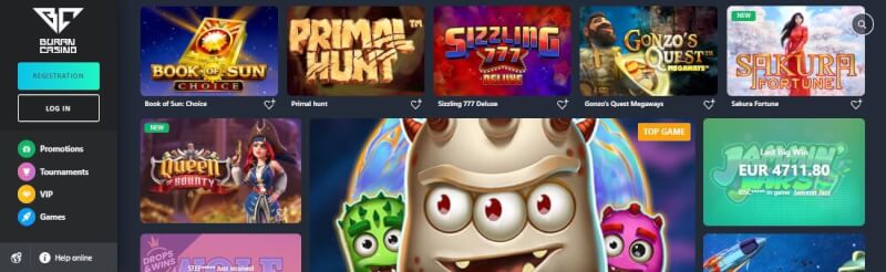 buran casino homepage offers gambling games, ilk depozit bonusu və yeni oyunçular üçün promosyonlar-loqosu
