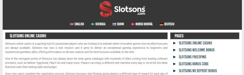 slotsons homepage includes casino games, ilk depozit bonusu və yeni oyunçular üçün promosyonlar-loqosu