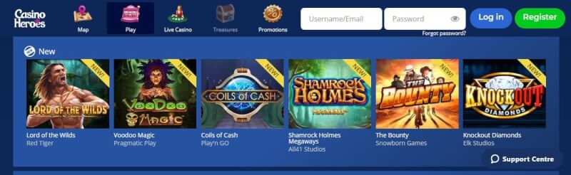 casino heroes homepage offers gambling games, ilk depozit əlavə və yeni oyunçular üçün promosyonlar-loqosu