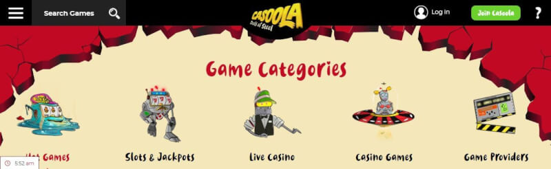 casoola lobby provides slots and jackpots, real time casino, various casino games and filters by online game providers-logo
