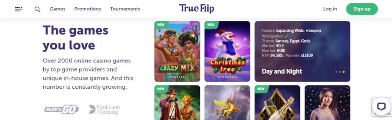 trueflip casino lobby provide numerous casino games, campaigns and casino tournaments-logo