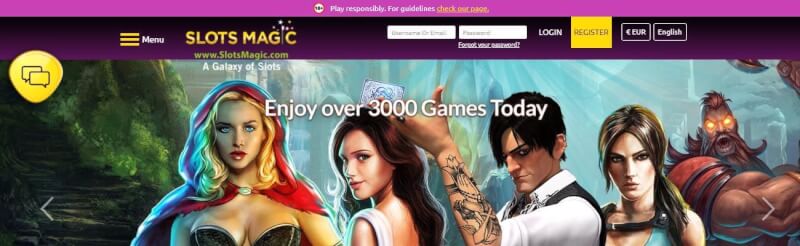 slotsmagic homepage provides gambling games, ilk depozit bonusu və yeni oyunçular üçün kampaniyalar-loqosu