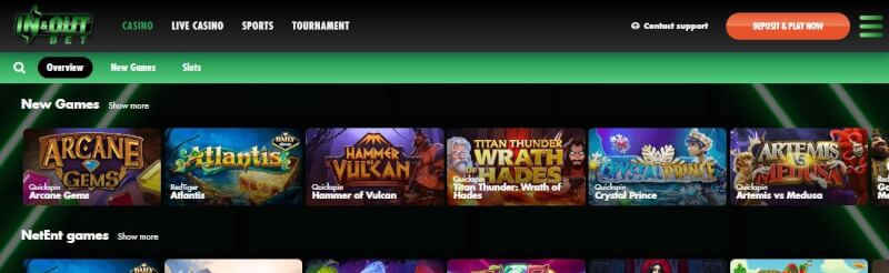 in and out bet casino homepage provides casino games and offers, free spins for new players-logo