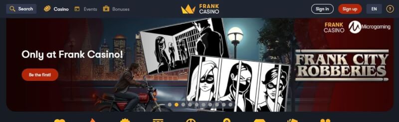 frank casino website provides gambling games, first deposit extra and promotions for new players-logo