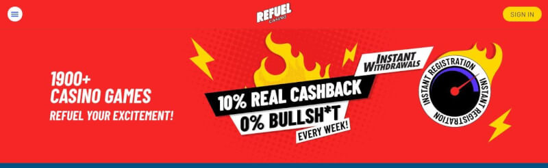 refuel casino website provides trustly spend n play deposits and Cashback offer-logo