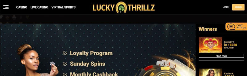 lucky thrillz homepage offers casino games, ilk depozit bonusu və yeni oyunçular üçün təkliflər-loqosu
