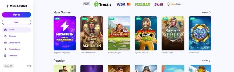 megarush website provides casino games, first deposit extra and offers for brand new players-logo