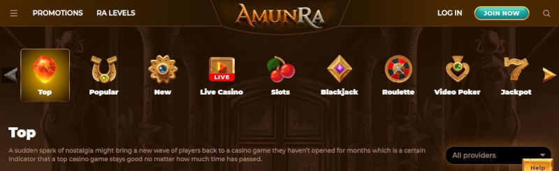amunra casino homepage offers gambling games and bonuses-logo
