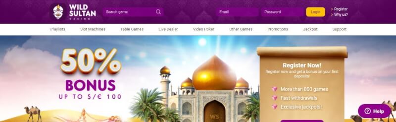 wild sultan casino homepage offers gambling games and promotions for new players-logo