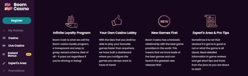 Boom Casino offers gambling games and live casino + immediate bonus for new players-logo