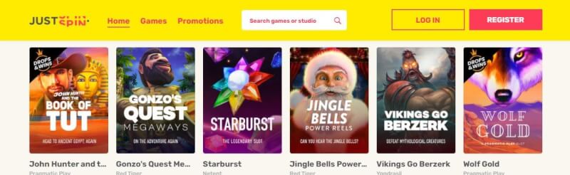 justspin homepage provides gambling games, ilk depozit bonusu və yeni oyunçular üçün kampaniyalar-loqosu