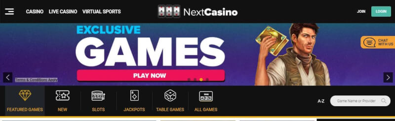 next casino homepage offers casino games, ilk depozit əlavə və yeni oyunçular üçün kampaniyalar-loqosu
