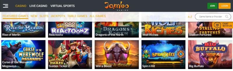 jambo casino website provides gambling games, very first deposit extra and promotions for new players-logo