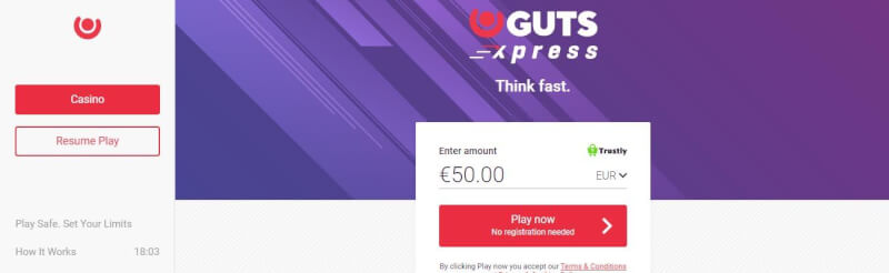 guts xpress spend n play homepage provides fast trustly deposits, qumar oyunları, ilk depozit əlavə və yeni oyunçular üçün kampaniyalar-loqosu