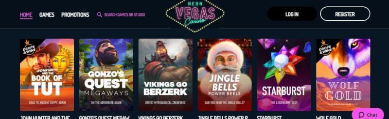 neon vegas casino homepage offers casino games and promotions-logo