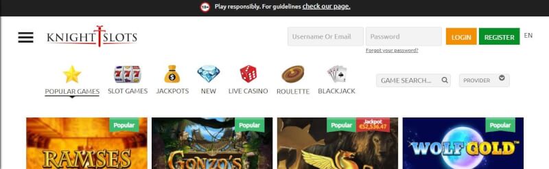 knightslots casino website offers casino games, very first deposit extra and promotions for brand new players-logo