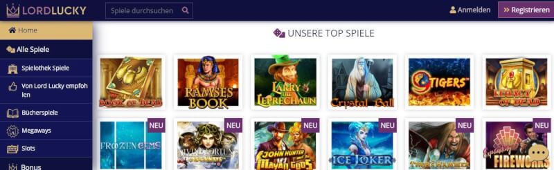 Lord Lucky homepage provides casino games, very first deposit extra and campaigns for new german players-logo